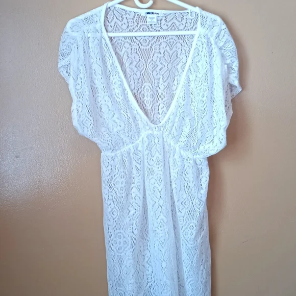 Miken white lace bathing suit cover-ups Sz large, womens Beachwear Boho Beach - Picture 2 of 8